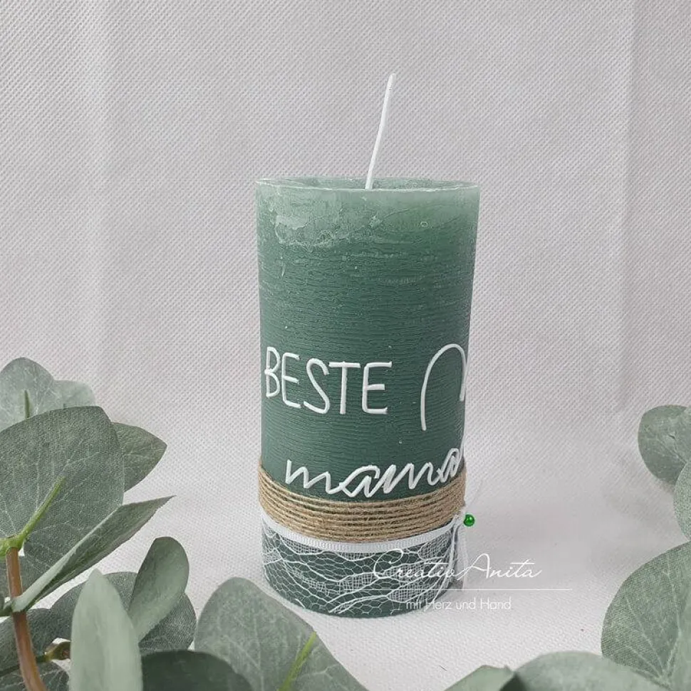 Muttertagskerze - Geschenk "Beste Mama" in Eukalypthus