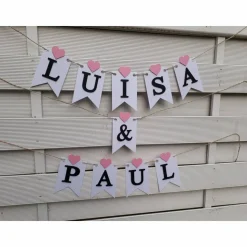 Namensgirlande zur Hochzeit Wimpelkette mit Namen zur Verlobung Jahrestag Fahnengirlande personalisierte Namenskette