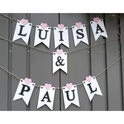 Namensgirlande zur Hochzeit Wimpelkette mit Namen zur Verlobung Jahrestag Fahnengirlande personalisierte Namenskette