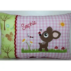 Namenskissen, Kuschelkissen Reh auf Blumenwiese & Name 30x40cm, Hülle und Inlett