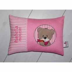 Namenskissen, Kuschelkissen mit niedlichen Bär, Namen und Geburtsdatum, 20x30 cm Geburt, Taufe, Geburtstag