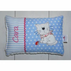 Namenskissen, Kuschelkissen Katze mit Marienkäfer & Name und Geburtsdatum 20x30 cm