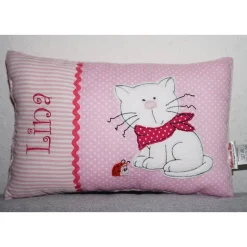 Namenskissen, Kuschelkissen Katze mit Marienkäfer & Name und Geburtsdatum 20x30 cm