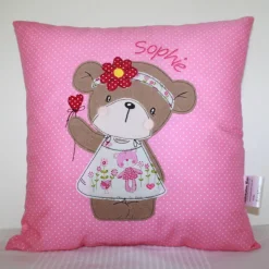 Namenskissen, Kuschelkissen Doodle Stickerei Frühlingsbärli oder Boho Bärli und Namen, 30x30 cm, Hülle & Inlett