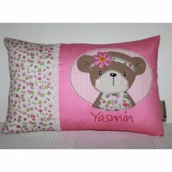 Namenskissen, Kuschelkissen mit niedlichen Frühlingsbär Button und Namen 30x40 cm, Hülle & Inlett