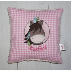 Namenskissen, Kuschelkissen Doodle Stickerei Boho Pferdchen und Namen 30x30 cm