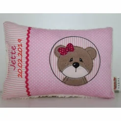 Namenskissen, Kuschelkissen mit niedlichen Bär und Namen und Geburtsdatum 25x35 cm, Hülle & Inlett