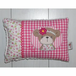 Namenskissen, Kuschelkissen mit Button Frühlingsbärchen und Namen 20x30 cm, Geburt, Taufe, Geburtstag