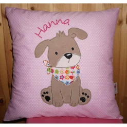 Namenskissen, Kuschelkissen Doodle Stickerei Hund mit Halstuch und Namen 30x30 cm
