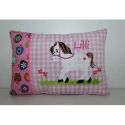 Namenskissen Pferdchen auf Blumenwiese & Name 25x35cm