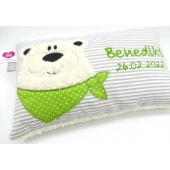 Namenskissen Taufkissen Kuschelkissen Kindergartenkissen Geburtsgeschenk  Teddykissen Bär Eisbär