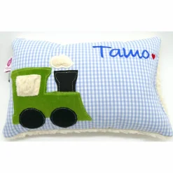 Namenskissen Taufkissen Kuschelkissen Kindergartenkissen Geburtsgeschenk  Eisenbahn Lok Lokomotive