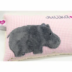 Namenskissen Taufkissen Kuschelkissen Kindergartenkissen Geburtsgeschenk  Nilpferd Hippo