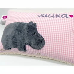 Namenskissen Taufkissen Kuschelkissen Kindergartenkissen Geburtsgeschenk  Nilpferd Hippo