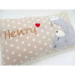 Namenskissen Taufkissen Kuschelkissen Kindergartenkissen Geburtsgeschenk  Bär mit Boot Jungenkissen