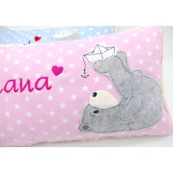 Namenskissen Taufkissen Kuschelkissen Kindergartenkissen Geburtsgeschenk  Bär mit Boot Jungenkissen