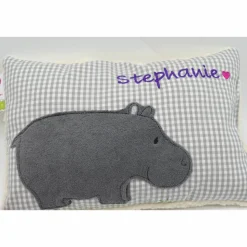 Namenskissen Taufkissen Kuschelkissen Kindergartenkissen Geburtsgeschenk  Nilpferd Hippo