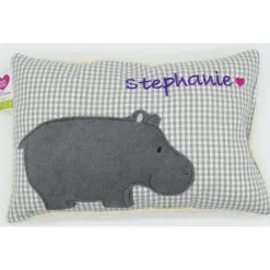 Namenskissen Taufkissen Kuschelkissen Kindergartenkissen Geburtsgeschenk  Nilpferd Hippo