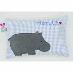 Namenskissen Taufkissen Kuschelkissen Kindergartenkissen Geburtsgeschenk  Nilpferd Hippo