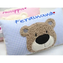 Namenskissen Taufkissen Kuschelkissen Kindergartenkissen Geburtsgeschenk  Bär Teddybär Kuschelbär