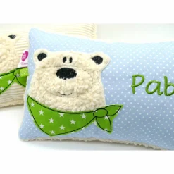 Namenskissen Taufkissen Kuschelkissen Kindergartenkissen Geburtsgeschenk  Bär Eisbär