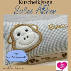 Namenskissen Taufkissen Kuschelkissen Kindergartenkissen Geburtsgeschenk  Affe Äffchen Monkey