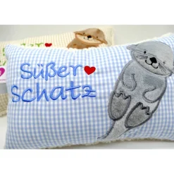 Namenskissen Taufkissen Kuschelkissen Kindergartenkissen Geburtsgeschenk  Otter Babyotter Fischotter Kuschelotter