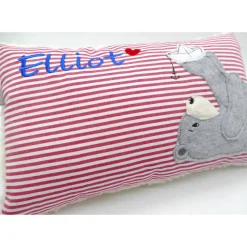 Namenskissen Taufkissen Kuschelkissen Kindergartenkissen Geburtsgeschenk  Bär mit Boot Jungenkissen