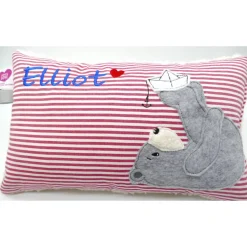 Namenskissen Taufkissen Kuschelkissen Kindergartenkissen Geburtsgeschenk  Bär mit Boot Jungenkissen