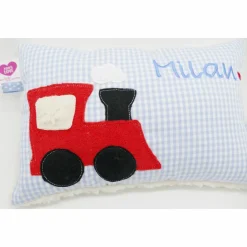 Namenskissen Taufkissen Kuschelkissen Kindergartenkissen Geburtsgeschenk  Eisenbahn Lok Lokomotive