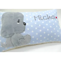 Namenskissen Taufkissen Kuschelkissen Kindergartenkissen Geburtsgeschenk Kuschliger Hundewelpe Peppo