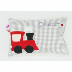 Namenskissen Taufkissen Kuschelkissen Kindergartenkissen Geburtsgeschenk  Eisenbahn Lok Lokomotive