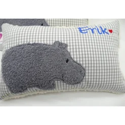 Namenskissen Taufkissen Kuschelkissen Kindergartenkissen Geburtsgeschenk  Nilpferd Hippo