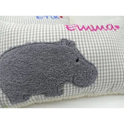 Namenskissen Taufkissen Kuschelkissen Kindergartenkissen Geburtsgeschenk  Nilpferd Hippo