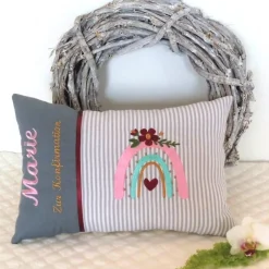 Namenskissen zu Kommunion oder Konfirmation, personalisiertes Kissen für Mädchen, Kissen mit Namen