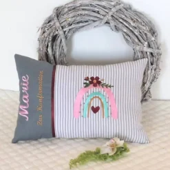 Namenskissen zu Kommunion oder Konfirmation, personalisiertes Kissen für Mädchen, Kissen mit Namen