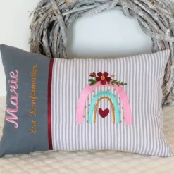 Namenskissen zu Kommunion oder Konfirmation, personalisiertes Kissen für Mädchen, Kissen mit Namen