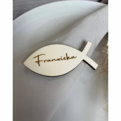Namensschilder Fische Taufe, Kommunion, Konfirmation / Tischdekoration Tischkarten personalisiert mit Namen aus Holz