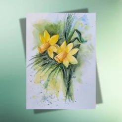Narzissen Osterglocken Klappkarte & Postkarte – Nachhaltige Frühlingskarte für Ostern