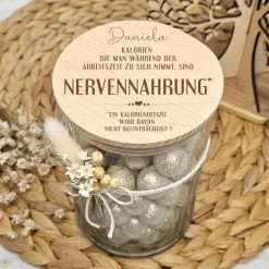 Nervennahrung Geschenk Kollegen, Vorratsglas mit Namen, Geschenk Arbeitskollegin, Geschenkidee Kleinigkeit Kollegin