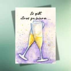 Neujahrsglück – 3er Postkarten-Set mit handgemalten Silvester- & Glücksmotiven inkl. Umschlägen