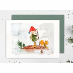 niedliche Grußkarte "kleiner Wichtel", Faltkarte für Kinder, Original Illustration