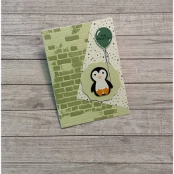 Niedliche Grußkarten / Glückwunschkarten für Kinder zum Geburtstag, für Mädchen & Jungen, Pinguin, Luftballon Handarbeit