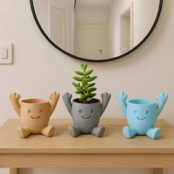 Niedlicher 3D-Blumentopf mit Gesicht | Lustige Pflanztopf-Figur für Sukkulenten | Fensterbank & Wohnzimmer Deko | Perfek