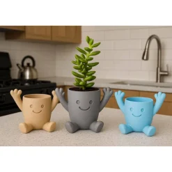 Niedlicher 3D-Blumentopf mit Gesicht | Lustige Pflanztopf-Figur für Sukkulenten | Fensterbank & Wohnzimmer Deko | Perfek