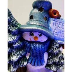 Niedlicher Schneemann aus Keramik zum Beleuchten