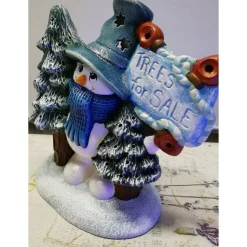 Niedlicher Schneemann aus Keramik zum Beleuchten