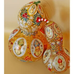 Nikolaus- und Weihnachtsdekoration im Vintage Stil: handbemalte Kunst-Kürbisse mit weihnachtlichen Motiven