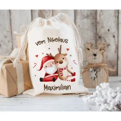 Nikolausbeutel, Weihnachtssäckchen personalisiert mit Name, Nikolausgeschenk, Jutebeutel, Nikolaussack mit Name