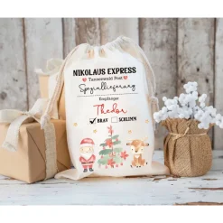 Nikolaussack mit Name personalisiert, Weihnachtssäckchen für Geschenke, Nikolausgeschenk, Nikolausbeutel Weihnachten